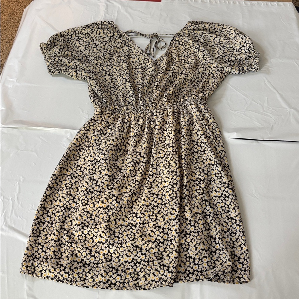 Staccato Floral Pocket Mini Dress Cottagecore Blue Cream M - Picture 10 of 10